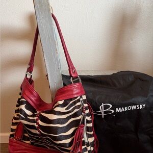 B. Makowsky Red and Zebra Shoulder Bag